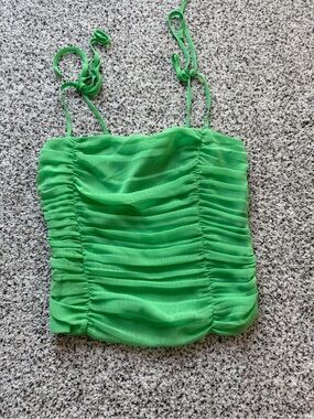 Wayf Bright Green Ruched Tie-Shoulder Camisole